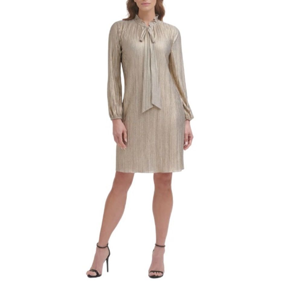 DKNY  Ruffled Tie Neck Pleated Shift Dress